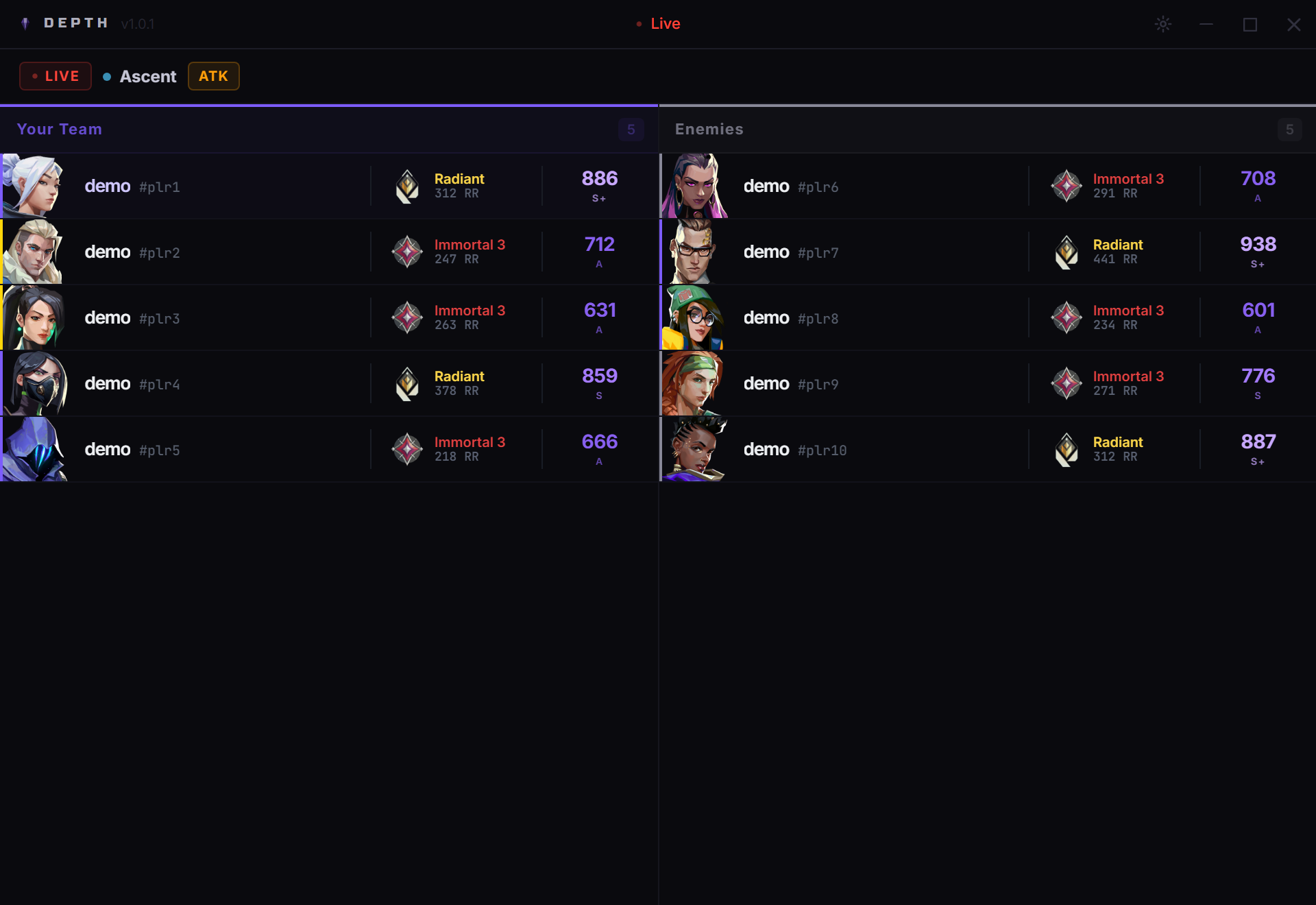 Depth live game view